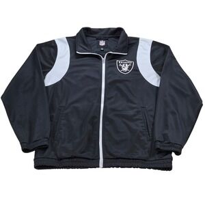 NFL Raiders Jacket Mens Large Black Gray Full‎ Zip Lightweight Coat